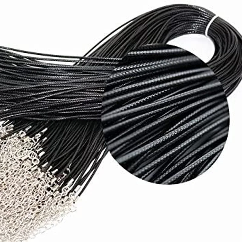 100PCS 1.5mm Black Wax PU Leather Cord Rope Necklace Rope 43+5cm Chain Lobster Clasp DIY Jewelry Accessories