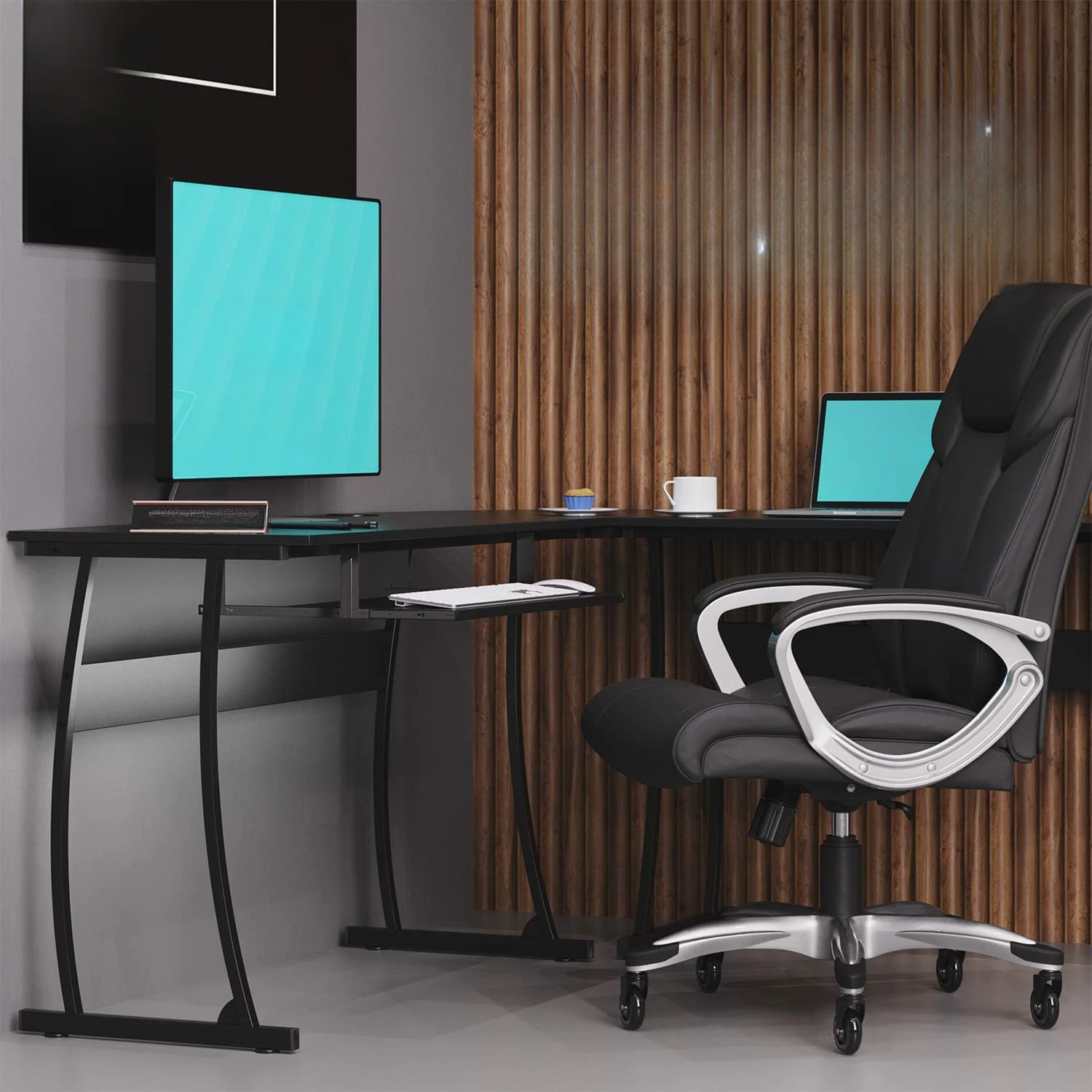 L Shaped Modern Computer Home Office Gaming Desk with Keyboard Tray and Cable Management, Easy Assembly 4