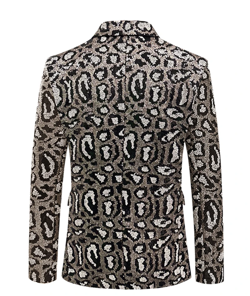 Sexy Leopard Sequins Suit Jackets Men 2023 Brand Peak Collar One Button Suit Blazers Mens Stage Prom Wedding Party Costume Homme 3