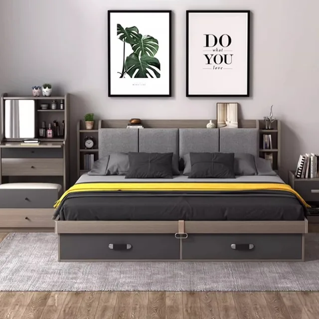 Lit de chambre Unique, esthétique, moderne, rangement pour filles, lit de luxe, salon, tête de lit, Letto Matrimoniale, accessoires pour la maison 1