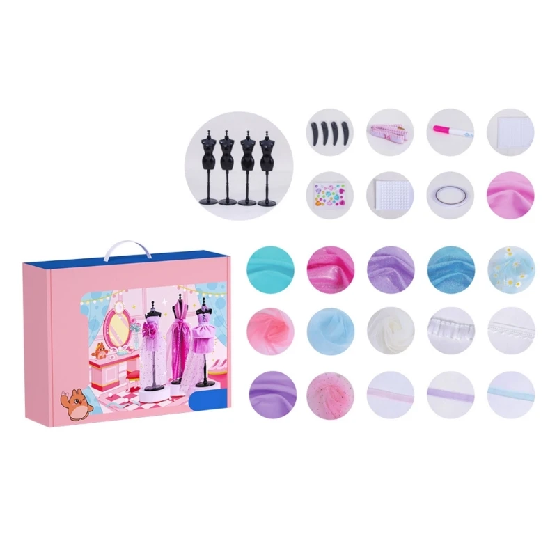 

4XBD Fashion Designers Kits for Kids Girls Dress Up Craft Toy DIY Sewing Clothes Kits