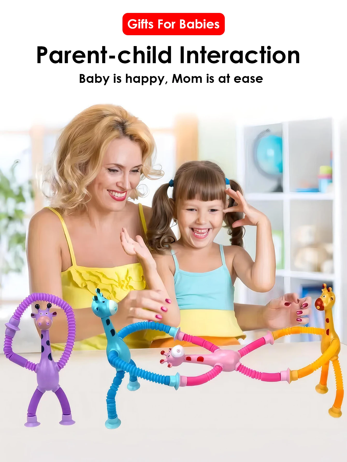 4 pieces/set Fun Stretching Giraffe Suction Cup Hand Toys Sensory Bellows Toys Pressure Compression Puzzle Learning suction cup hand toys