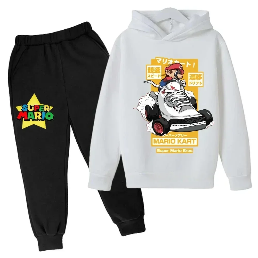 Sudadera con capucha y pantalones de Super Mario para niños, traje de 2 piezas, ropa de otoño y primavera para niños y niñas, sudadera con estampado de dibujos animados, trajes deportivos informales,