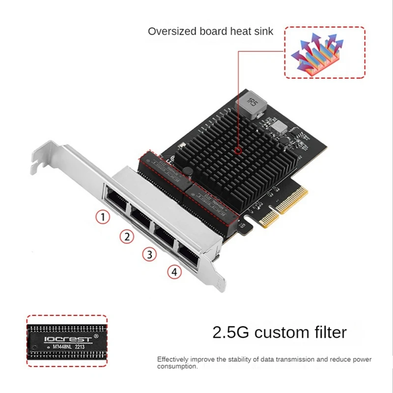 Chip de Servidor Quad 2.5g Portas 10 Mbps 100 Mbps 1000 Mbps 2500mbps Ethernet Jogo com Fio Nic - Imagem 6