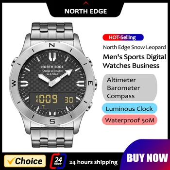 NORTH EDGE 남성용 스포츠 디지털 시계, 방수 50m 고도계 기압계 나침반, 비즈니스 럭셔리 시계, 야외 스마트 워치