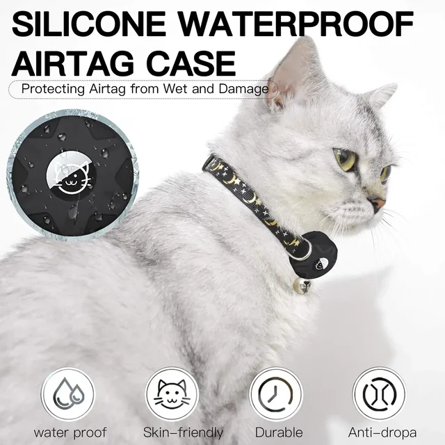 for Apple Tag Cat Collar, Reflective Kitten Collar with Airtag Case Holder and Bell for Girl Boy Cats ,Safe Breakaway Necklace 3