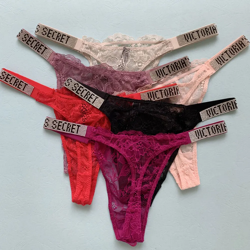 Women Panties Victoria's Secret Sexy Pink Brand Lingerie Female Intimate Underwear Rise Women Panties Bra Rhinestone Letter Comfort Brief