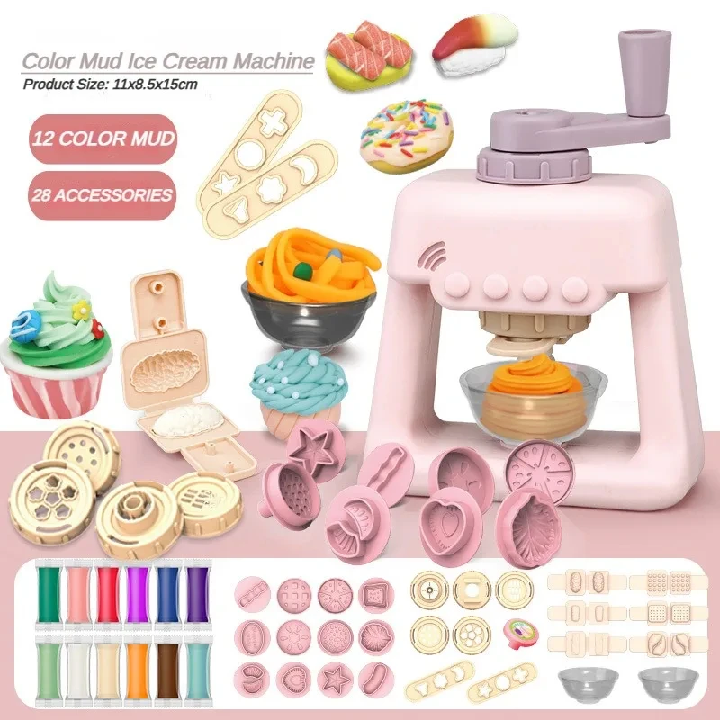 Children Play House Clay Toys Clay Colored Non-toxic Light  Plasticine Diy Ice Cream Machine Noodle Burger Fluffy Prop Girls 5