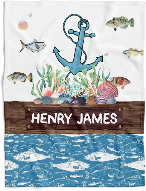 Personalized Fly Fishing Baby Blanket,Fishing Blanket,Fishing  Blankey,Swaddle Blanket Fish,Anchor Fish Blankets