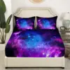 Purple Galaxy Bedding Set Kid Teen Girl Boys Starry Sky Fitted Sheet Space Universe Star Design, Soft Breathable Home Decorative 3
