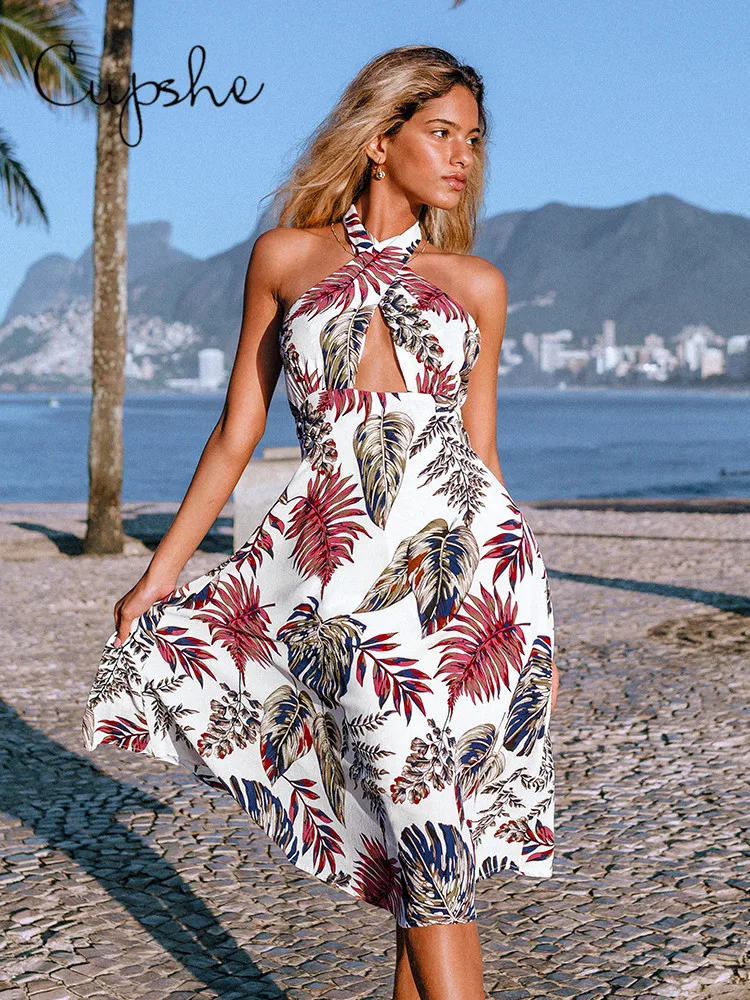 CUPSHE Tropical Halter Cut Out Midi Dress For Woman Sexy Backless Beach