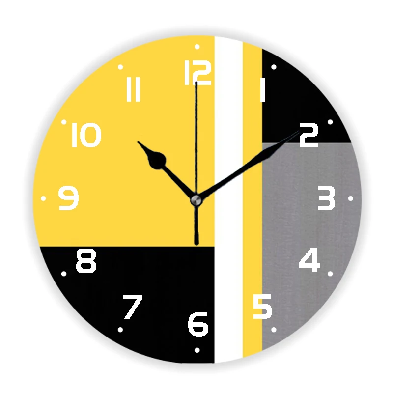 Modern Minimalist Yellow Gray Black Geometric Wall Clock Abstract Geo