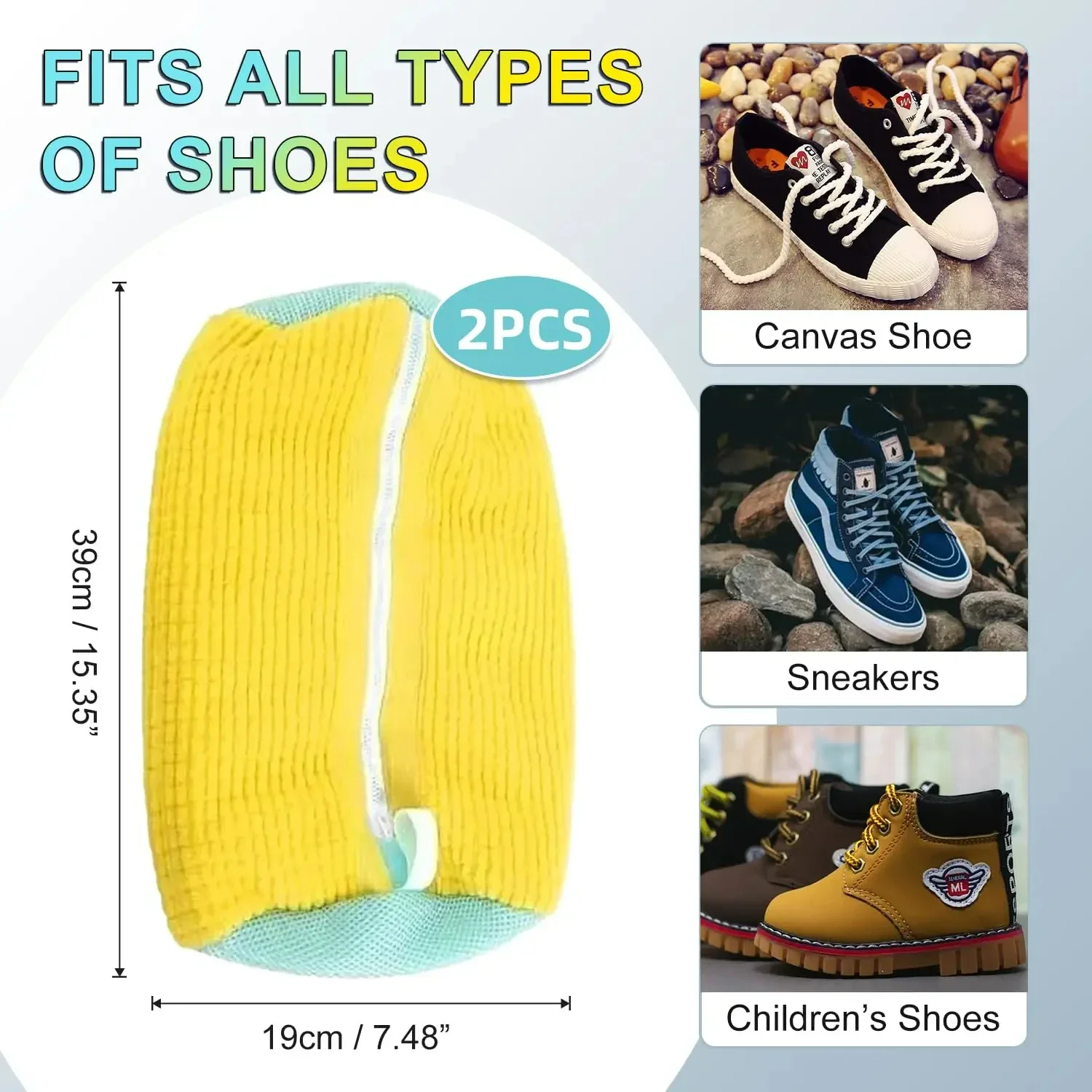  Bag for shoe washer, washer dryer, reusable, all kinds of shoes, sizes, zipper closure, padded sponge fibers, shoe cleaning