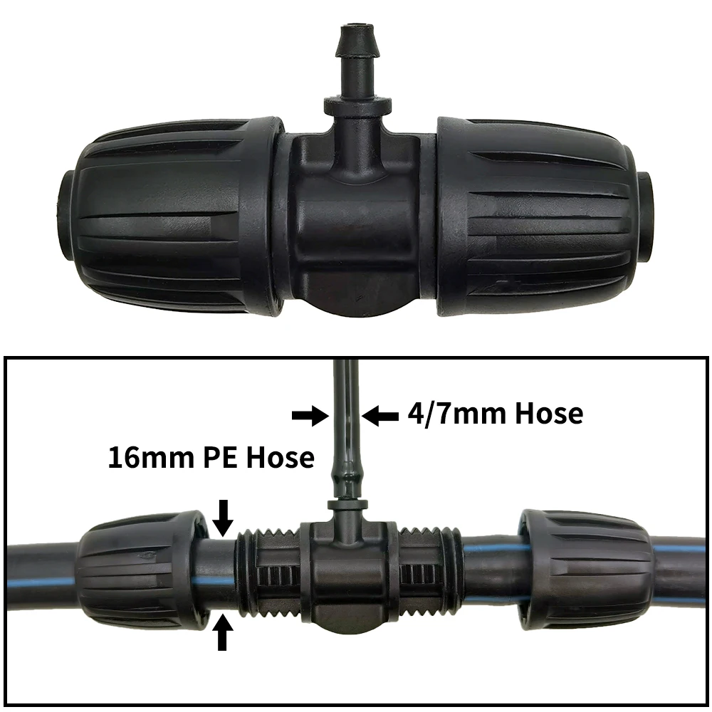 Oasis 10 Stück 16mm 1/2'' PE-Schlauch auf 4/7mm Schlauch-T-Verbinder mit Gewindesicherung Gartenbewässerungs-Wasseradapter auf 1/4'' Mikro-Schlauch – Detail 6