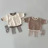 Autumn New Baby Long Sleeve Clothes Set Infant Solid Casual Sweatshirt Set Boys Girls Plaid Pants Outfits Children 2pcs Suit 1