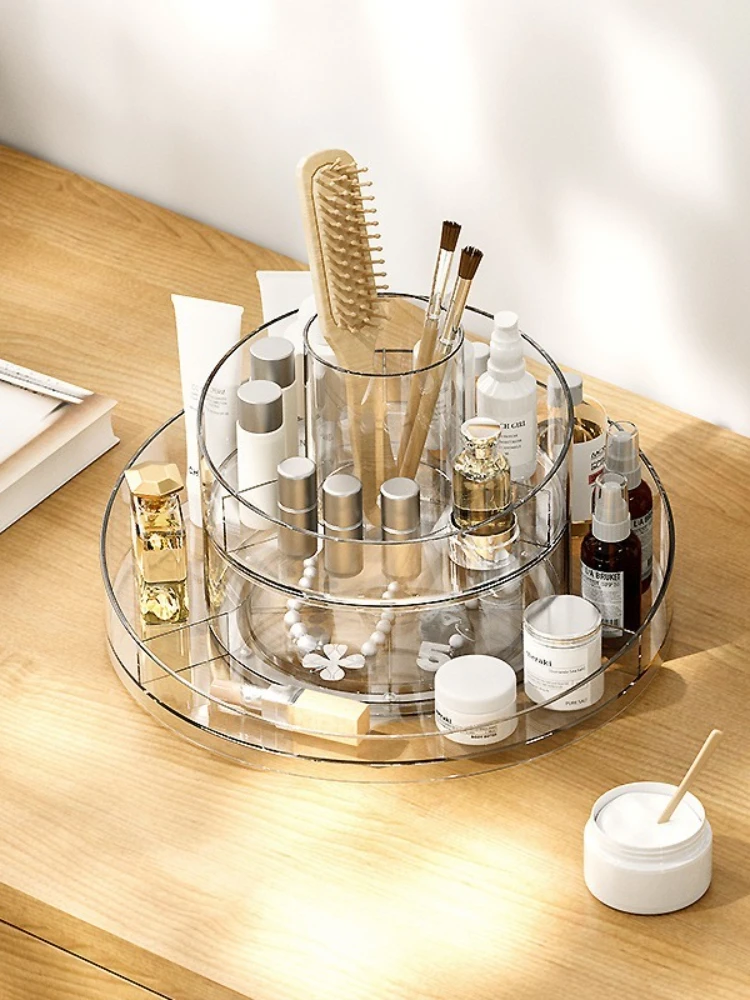 Clear Acrylic Cosmetic Storage Box Rotating Tray Desktop Dress Table Bathroom Lipstick Skin Care Product Rack Makeup Organizer 4