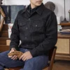 LS01-0002 Big Size 14oz High Quality Cotton Black Denim Jacket Casual Stylish Raw Washed Coat 1