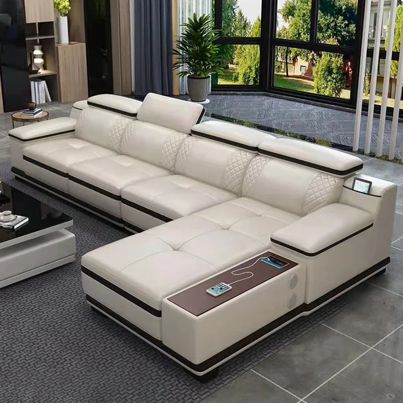 Un divano componibile moderno, set di divani, mobili a forma di L, ampio soggiorno, divano modulare in pelle per la casa di lusso - immagine 2