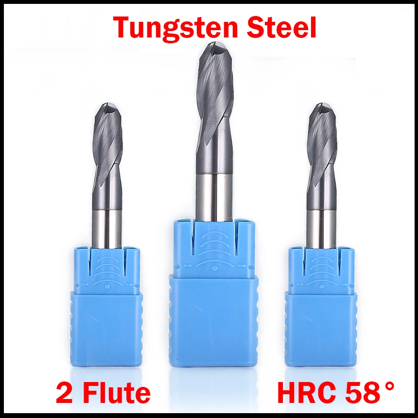 

R0.5 R0.75 R1 R1.25 R1.5 HRC58 2 Flute Tungsten Solid Carbide CNC Router Bit R Cutting Tool Milling Cutter Ball Nose End Mill