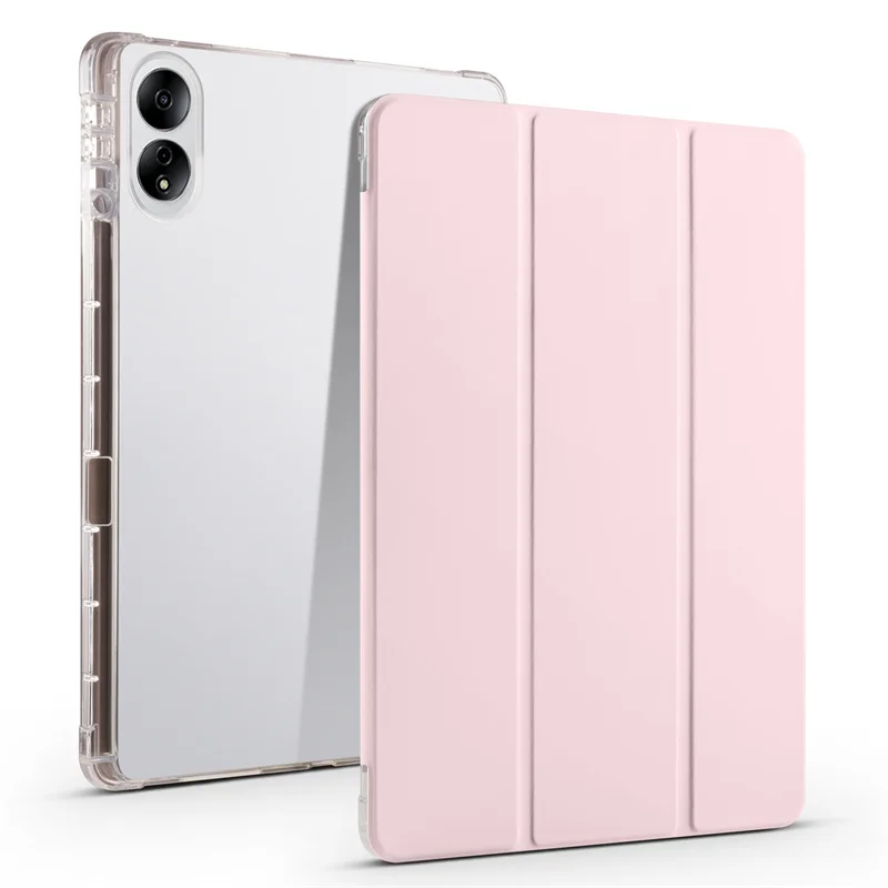 Clear Tablet Case with Pencil Holder and PU Leather Flip Stand, Soft TPU Back Cover
