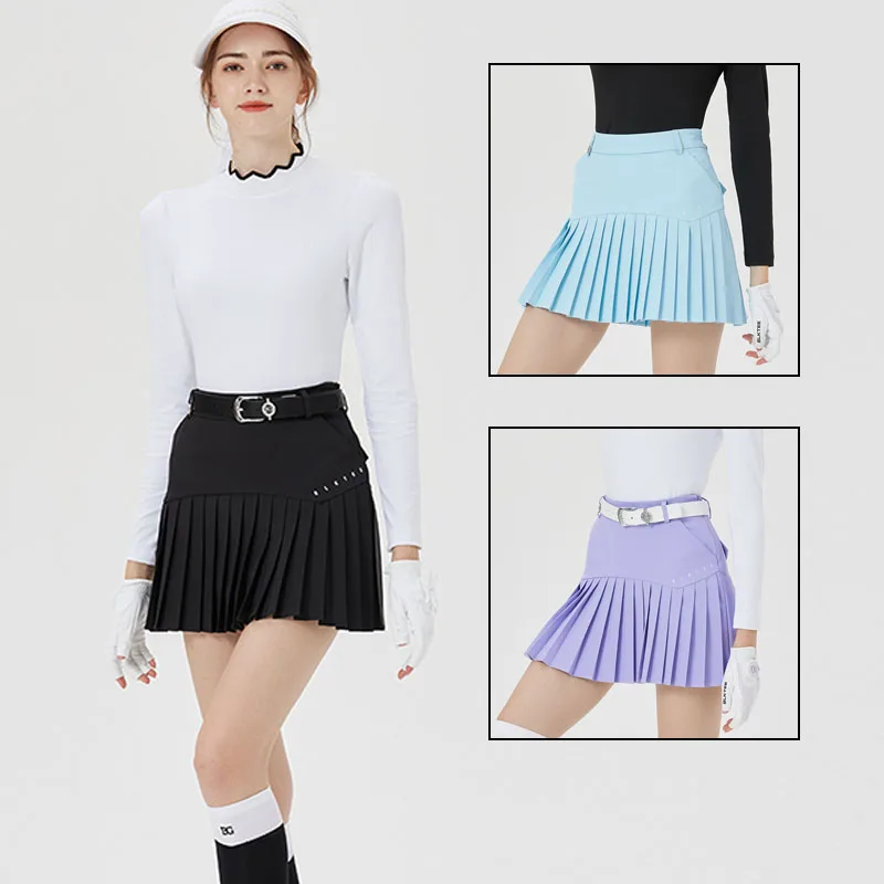 

Blktee Lady A-line Golf Pleated Skirts Autumn Women High Waisted Golf Culottes Winter Stretch Training Skorts with Inner Shorts