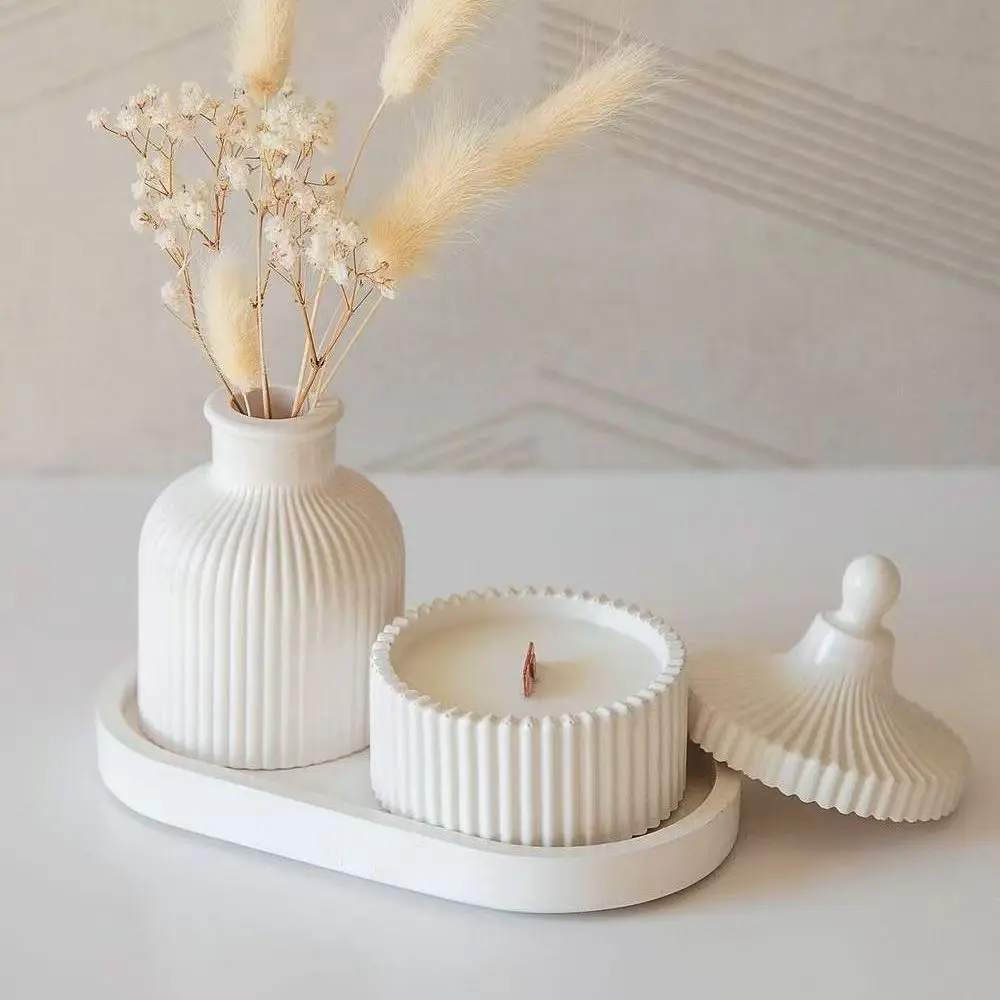 다용도 실리콘 몰드 에폭시 레진 석고 시멘트 DIY 타원형 줄무늬 보관 트레이 연꽃 촛대 화병 홈 데코 공예