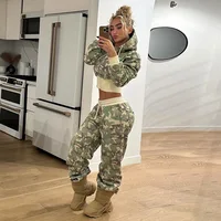 Camouflage Print Loose Casual 2 Piece Set Women Tracksuits Full Sleeve Zipper Hooded Sweatshirts Top + Wide Leg Pants Suits 1