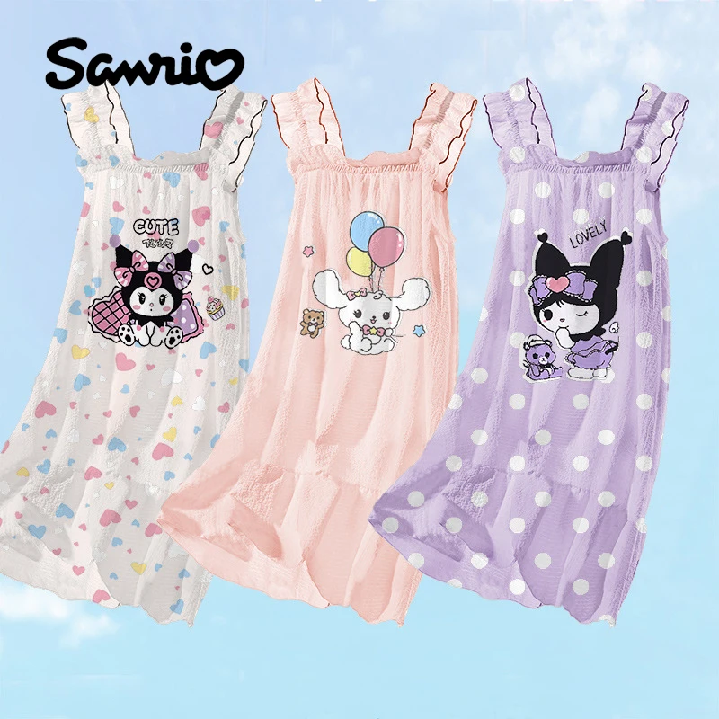 

Anime Kawaii Sanrios Kuromi Cinnamoroll Bubble Cotton Children's Pajamas Suspenders Gauze Parent-Child Nightdress Kids Homewear