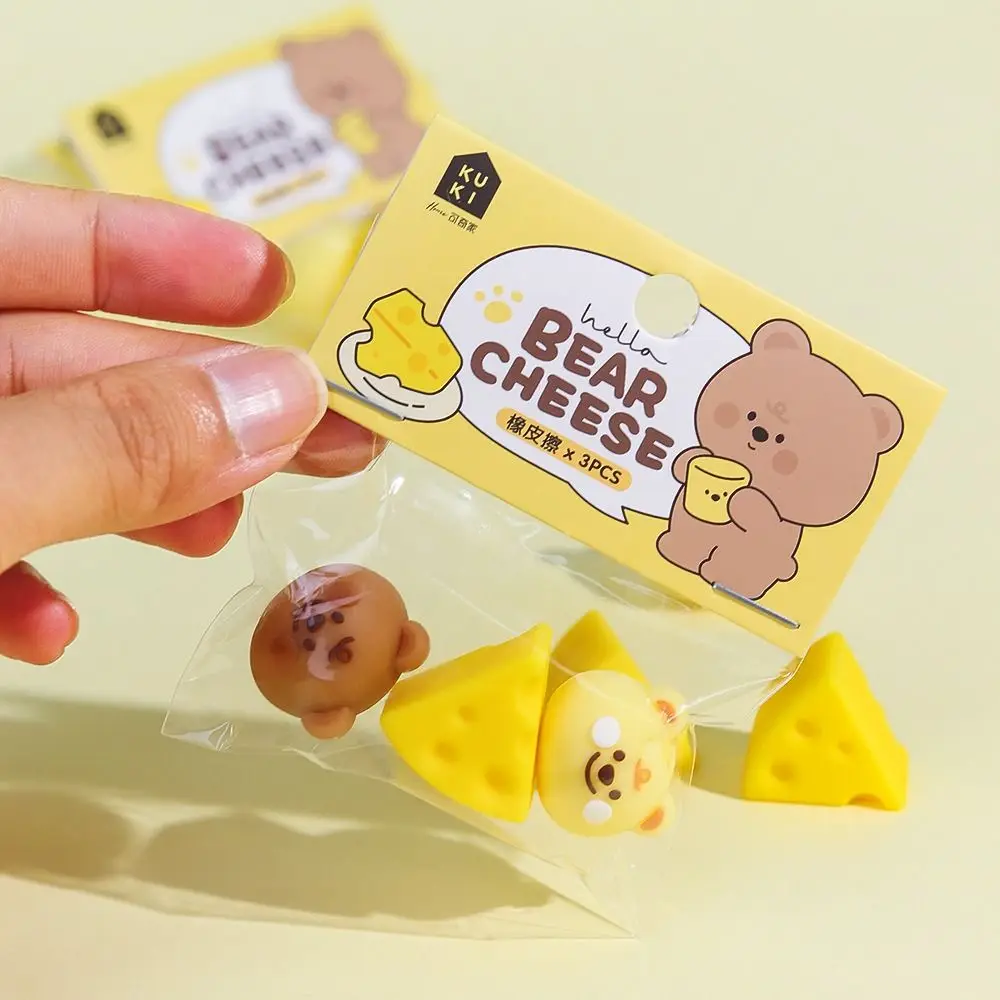 Cheese Bear Panda Fast Food 3D Shape Eraser Dustless Traceless Pencil Wiping Eraser High Elasticity Sharing Packing Mini Eraser