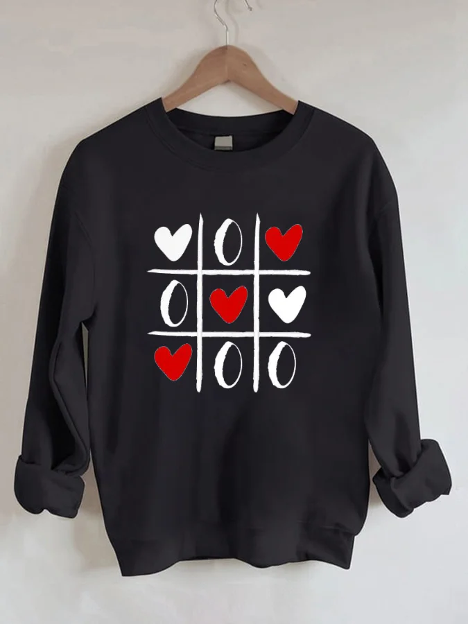 Fahsion Grid Long Sleeve Sweatshirt Heart Print Round Neck Casual Clothes Harajuku Graphic Hoodies Women's Sweatshirt 2024 ﻿