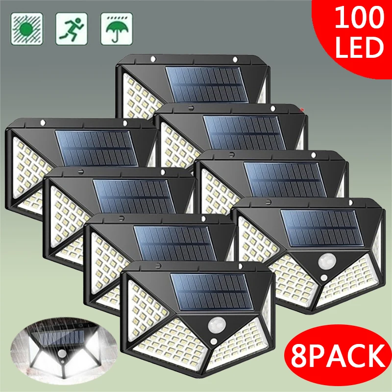 

8/6/4/2/1Pcs Solar Powered Wall Lights Outdoor Motion Sensor 100LED Lamp Waterproof Sunlight Street Light for Garden Courtyard