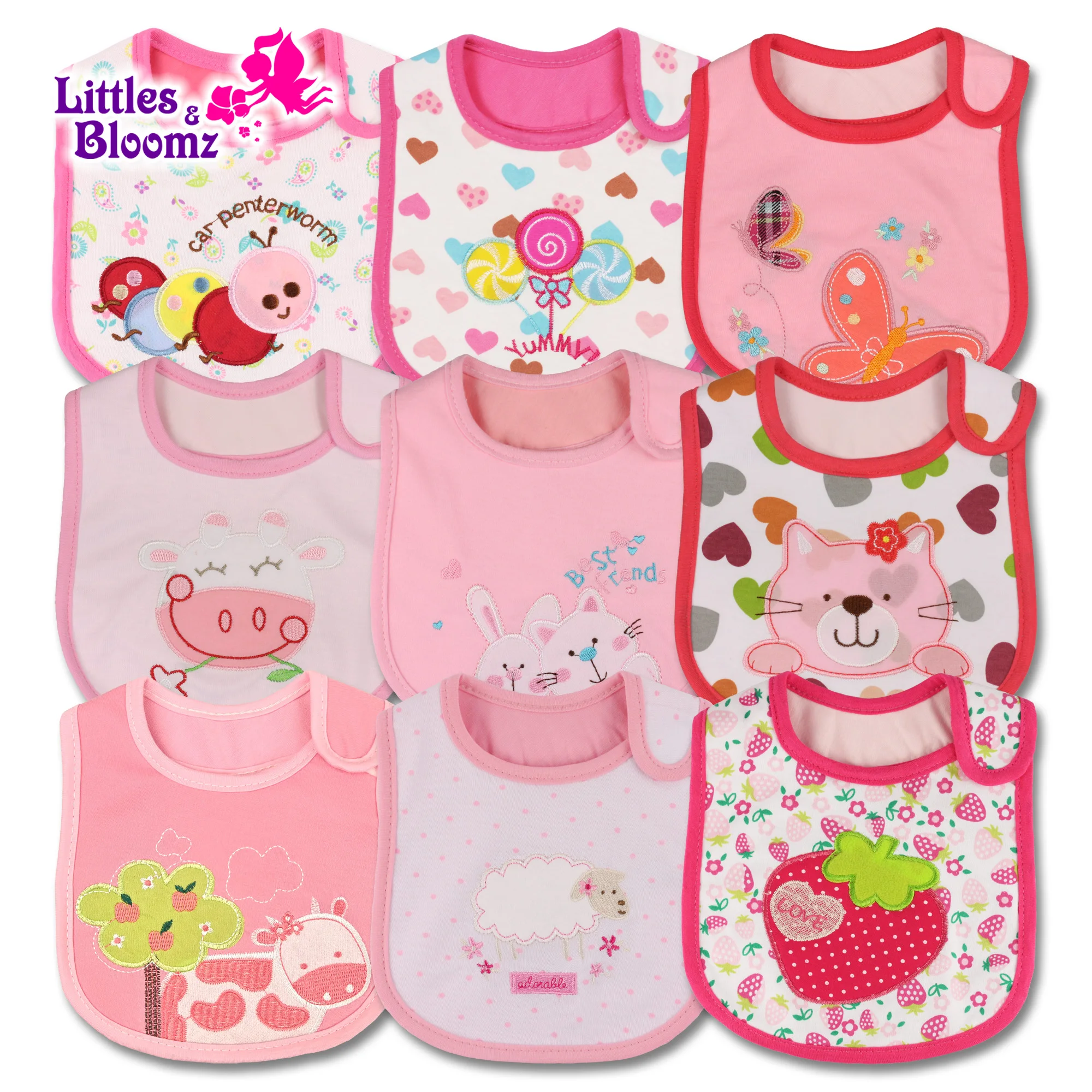 9pcs/set Baby Girl Boy Feeding Bibs Waterproof Apron Cartoon Towel Kids Toddler Dinner baberos Bandanas Burp Cloths