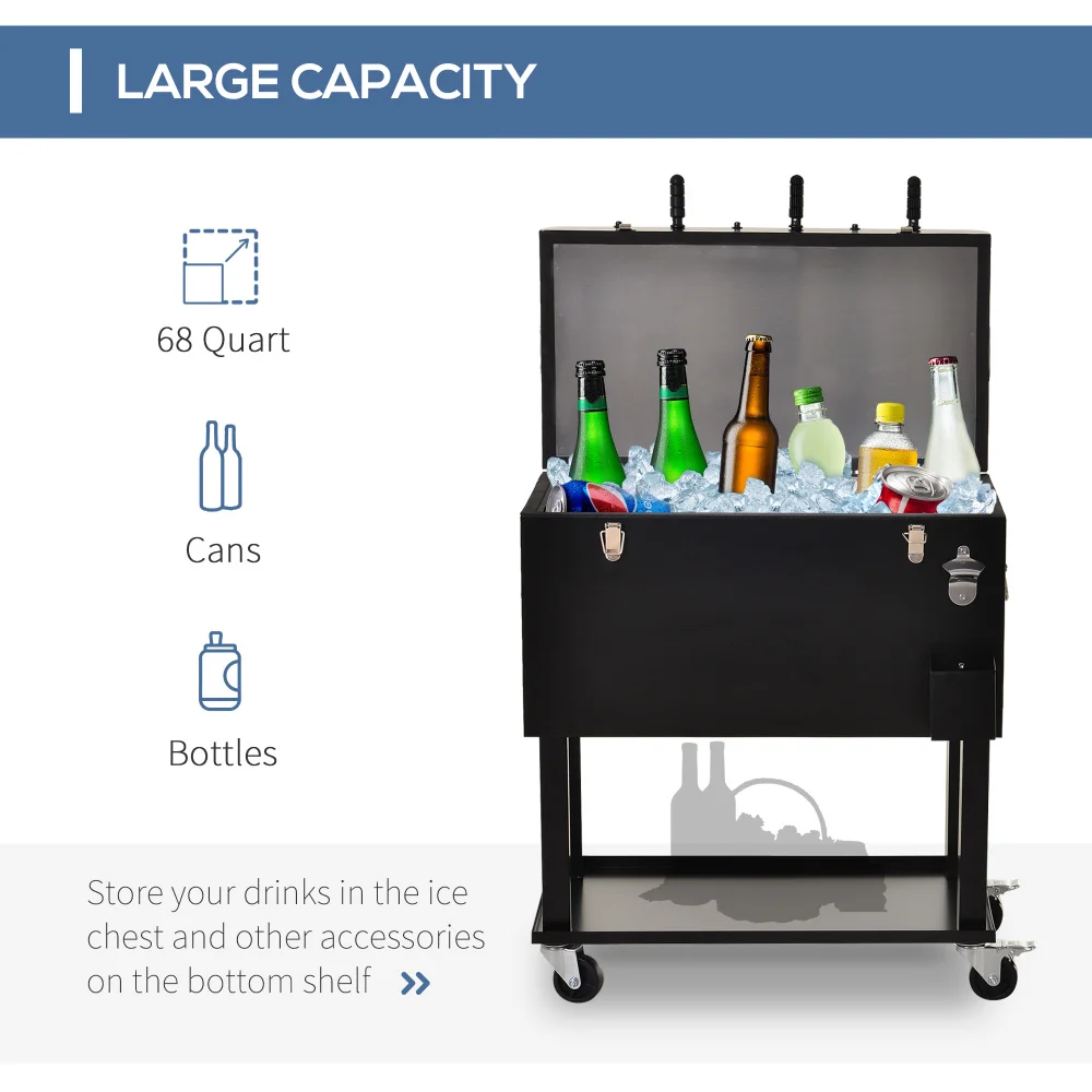 68QT Patio Cooler Ice Chest with Foosball Table Top, Portable Poolside Party Bar Cold Drink Rolling Cart on Wheels with Tray
