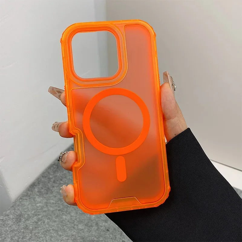 Trendy 3-in-1 Magnetic Shockproof Case with Frosted Slim Clear Design and Wireless Charging Compatibility