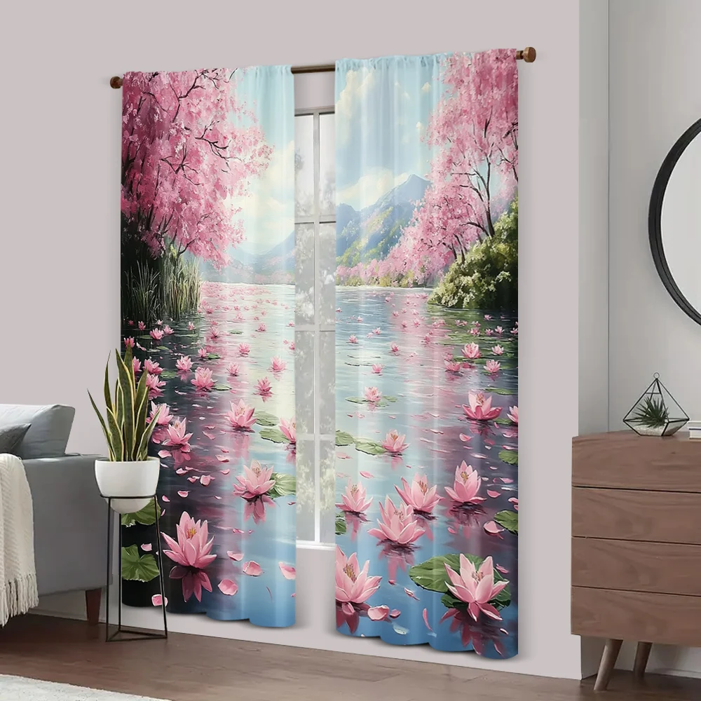 2pc,  Drapes Floating green leaves Machine Washable Fabric,Without Electricity Holiday Decorations Suitable for Bedroom Office 3