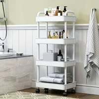 1pc 4-Tier Rolling Storage Cart with Wheels and Sturdy Handle Mobile Organizer for Kitchen Bathroom Office