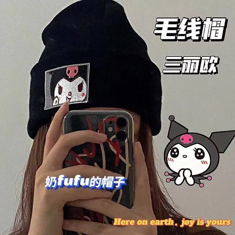 

Kawaii Anime Sanrio Knitted Hat Hello Kitty Kuromi My Melody Cinnamoroll Embroidery Couple Hats Warm Lovers' Hat Xmas Girls Gift