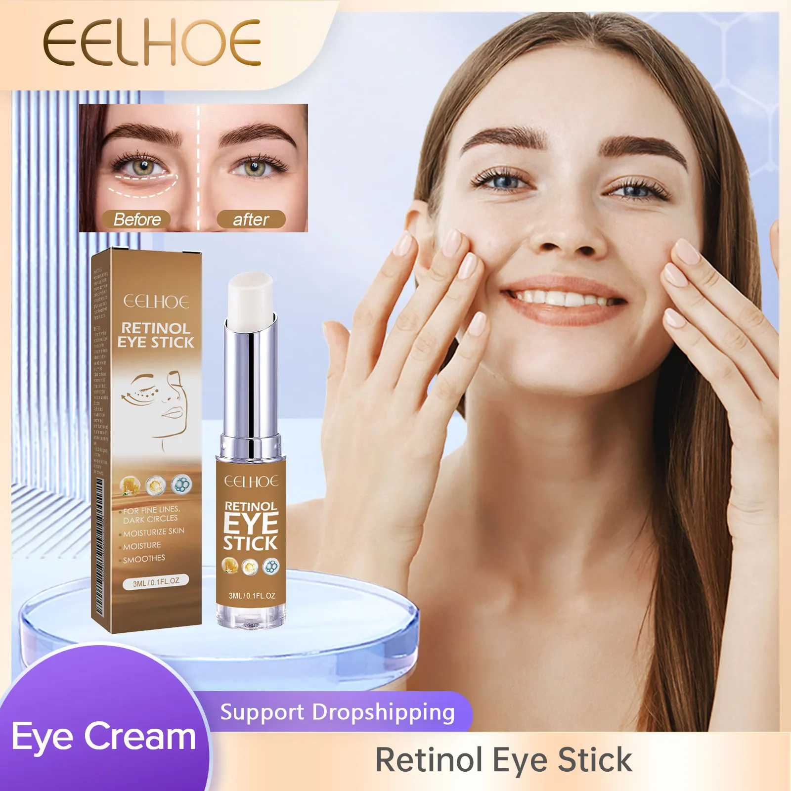

Retinol Eye Cream Stick Anti-Wrinkles Puffiness Remove Dark Circles Eye Bags Fade Fine Lines Lifting Firming Moisturizing Cream