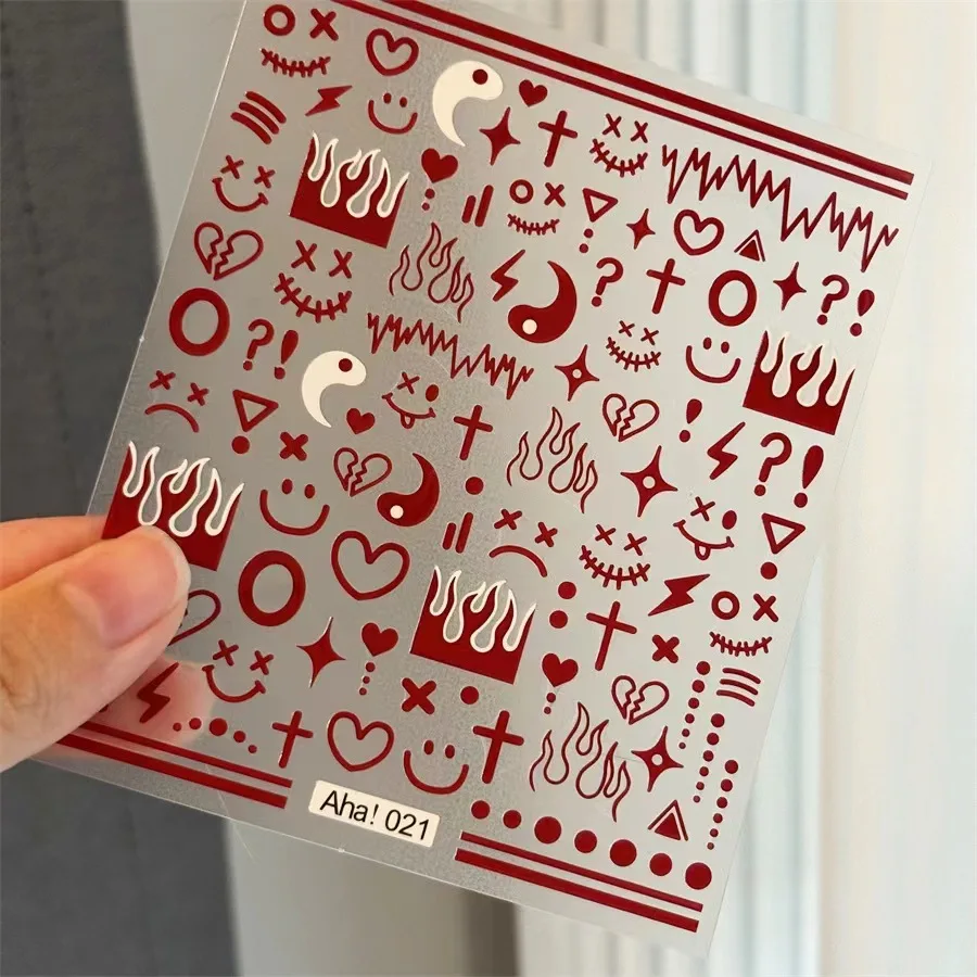 1 sheet AHa Klein Blue Nail Sticker Minimalist Smiley Heart Flame Trend Cool Couple Nail sticker