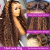 30 Inch 250 Density Highlight Honey Brown Curly Lace Front Human Hair Wigs 13x6 13x4 Ombre Colored Deep Wave Lace Frontal Wig 4