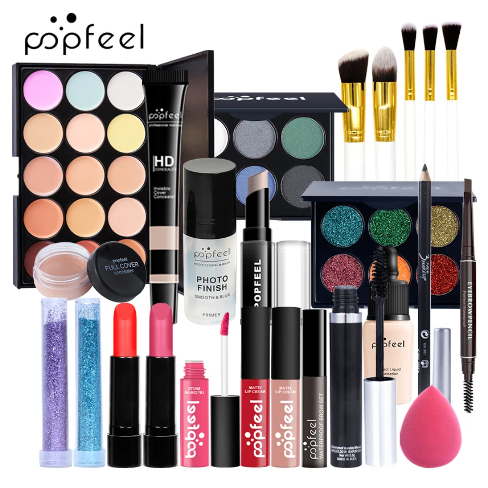 8PCS Women's Makeup Set Eyeshadow Concealer Lip Gloss Lipstick Dyed Eyebrow Concealer Brush Makeup Combo Set Korean Cosmetics