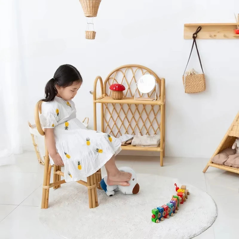 Children's Rattan Chair Natural Rattan Bow Chair Photography Log Color Backrest Children Chairs