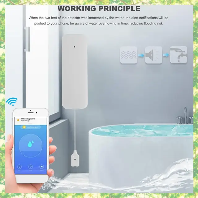 Smart-Tuya Zigbee Water Leak Sensor Wireless Flooding Detector Water Leakage Detection Alert Water Level Overflow Alarm 3