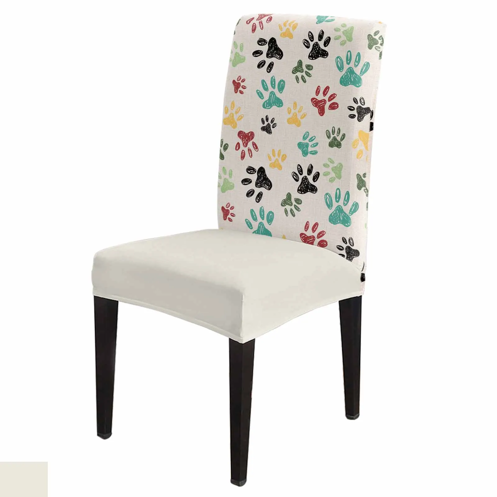 

Animal Footprint Graffiti Dining Chair Covers Spandex Stretch Seat Cover for Wedding Kitchen Banquet Party Seat Case