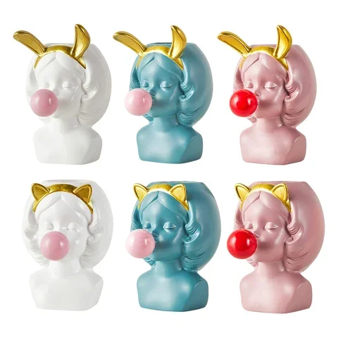 

Cute Girl Blowing Bubbles Succulent Planters Vinyl Flower Pot Nordic Vase for Home Tabletop Decor Various Styles Flowerpot