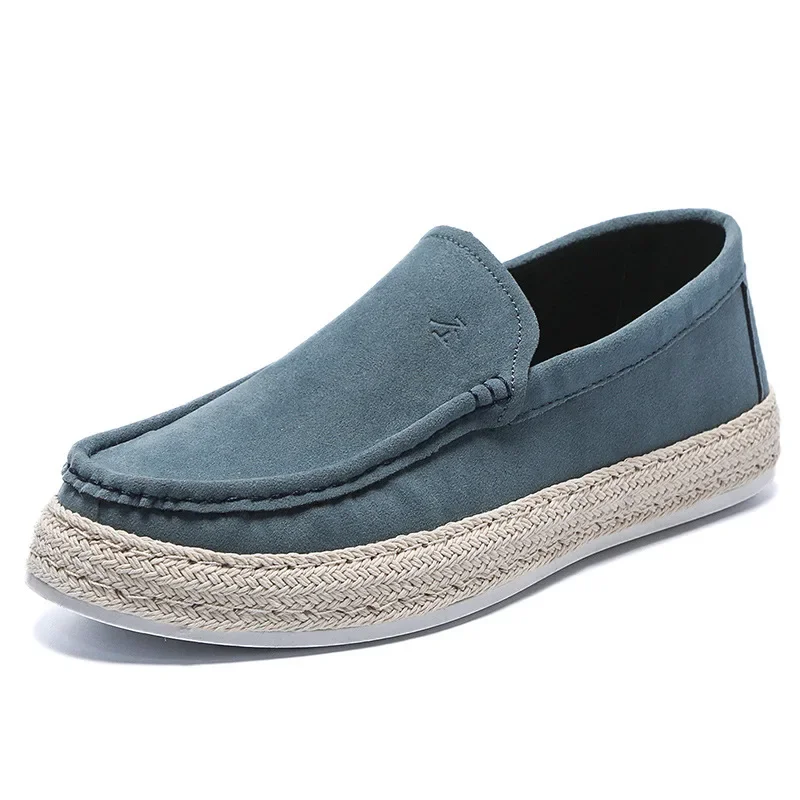 Men Loafers Shoes Summer Shoes Man New Fashion Canvas Footwear Soft Flat Comfy Flock Suede Leather Men Casual Vulcanized Shoe 5