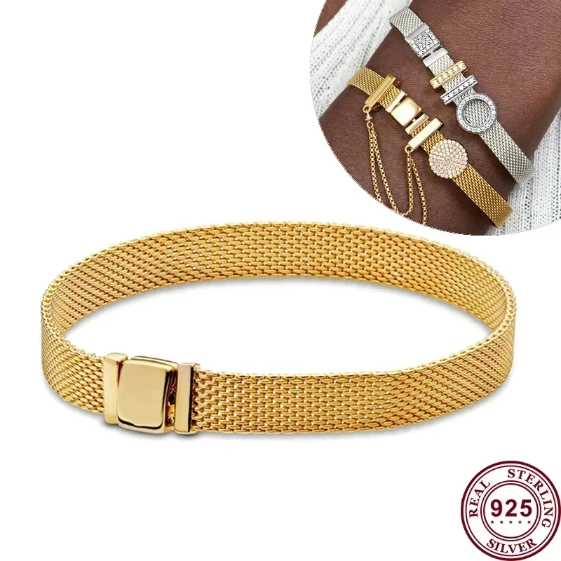 New Hot Selling S925 Silver Reflective Series Woven Mesh Original Women's Logo Multi Loop Watch Bracelet DIY Charming Jewelry