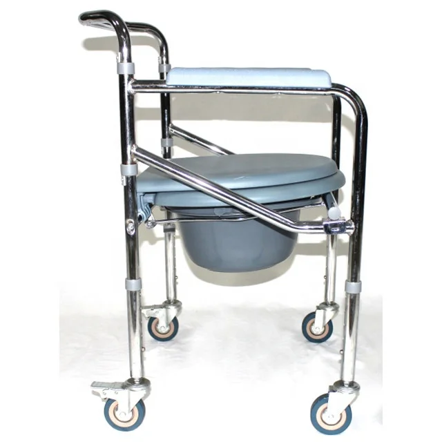 Folding Adjustable Bathroom Portable Commode Chair With Wheels Adult Elderly Disabled People Use 5