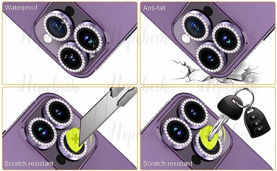 100 Stück Glitzer-Diamant-Kameraobjektivschutz für iPhone16 11 14 15 Pro Max 13 12 Pro 9H gehärtetes Glas Displayschutzfolie – Detail 6