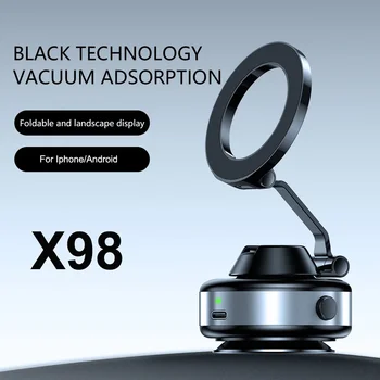 X98 Strong Magnetic Car Phone Holder Foldable Design 360° Adjustable Vacuum Mount for iphone 12-16 Pro Xiaomi Samsung Vivo 1
